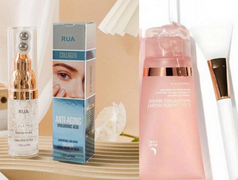 Combinazione di 1 unità di Roller Gel per Olheiras e 1 unità di Maschera Viso al Collagene