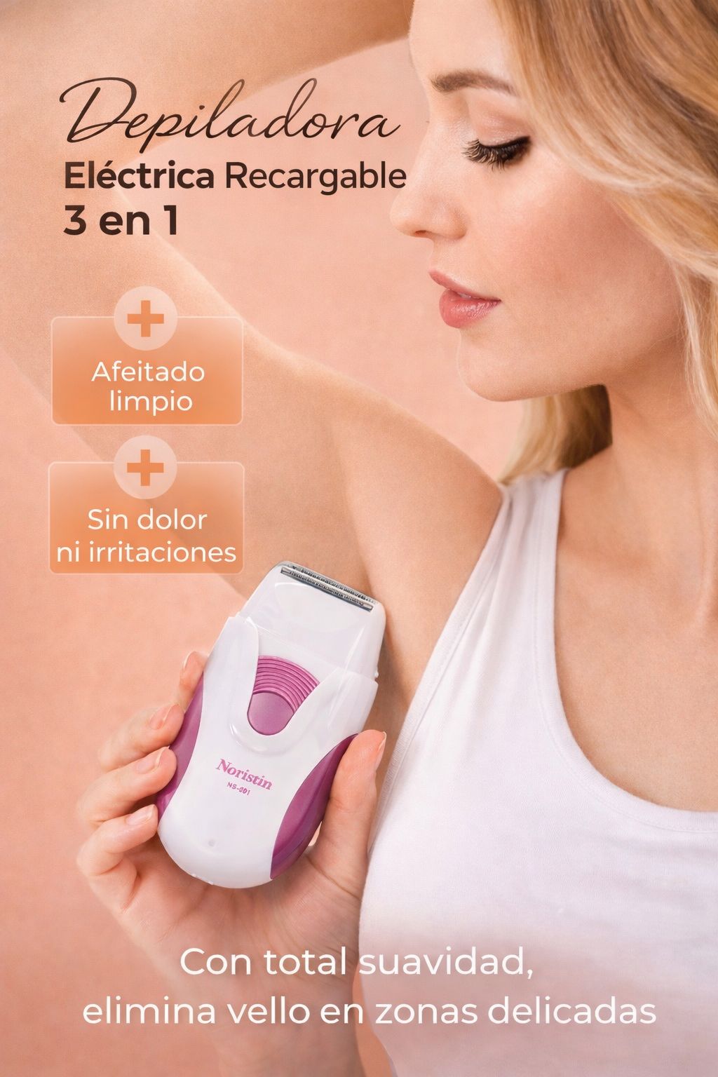 Depiladora Eléctrica Recargable 3 en 1 – Piel Suave por Semanas | Uso Facial y Corporal