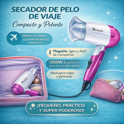 Secador de Pelo Compacto para Viaje - Portátil y Ligero