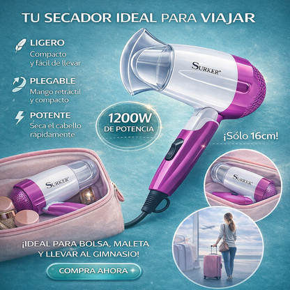 Secador de Pelo Compacto para Viaje - Portátil y Ligero
