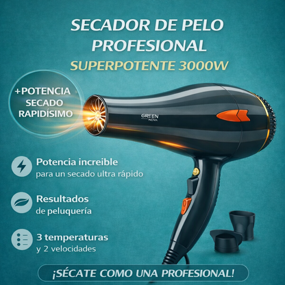 Secador de Pelo Profesional 3000W - Potencia y Secado Rápido con Tecnología Iónica