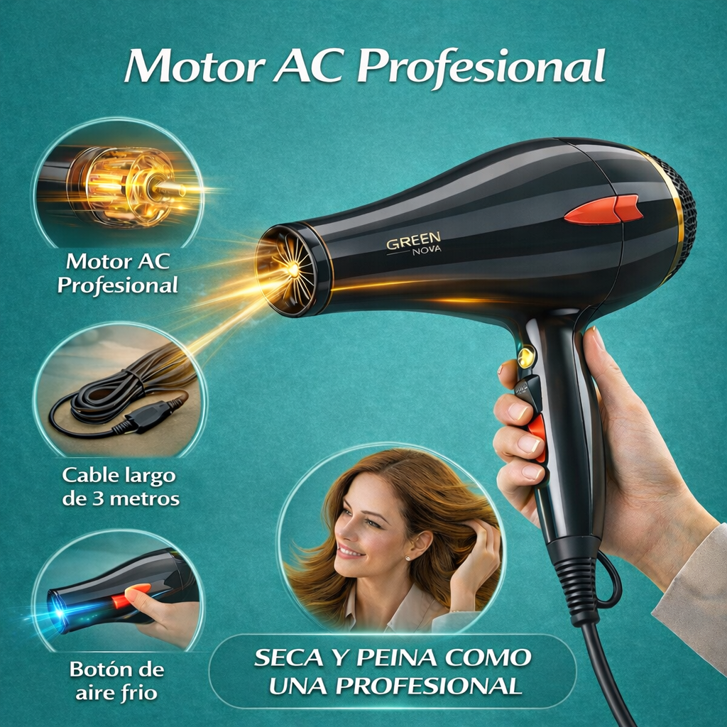 Secador de Pelo Profesional 3000W - Potencia y Secado Rápido con Tecnología Iónica