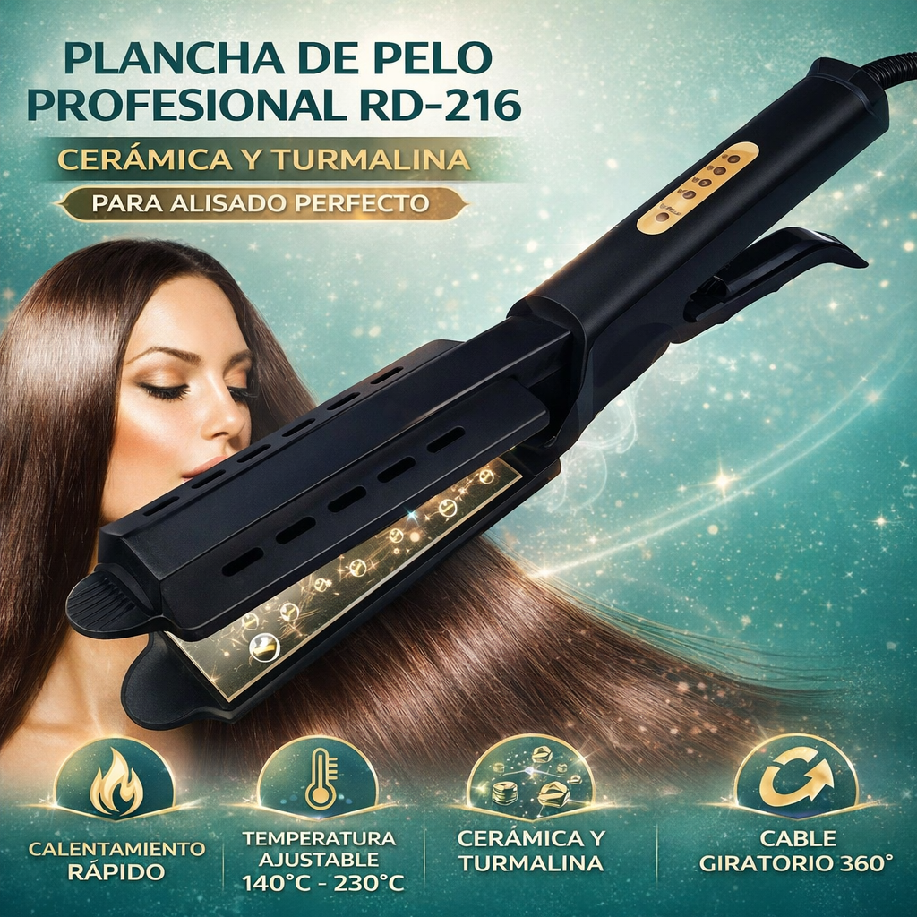 Plancha de Pelo Profesional RD-216 - Cerámica y Turmalina para Alisado Perfecto