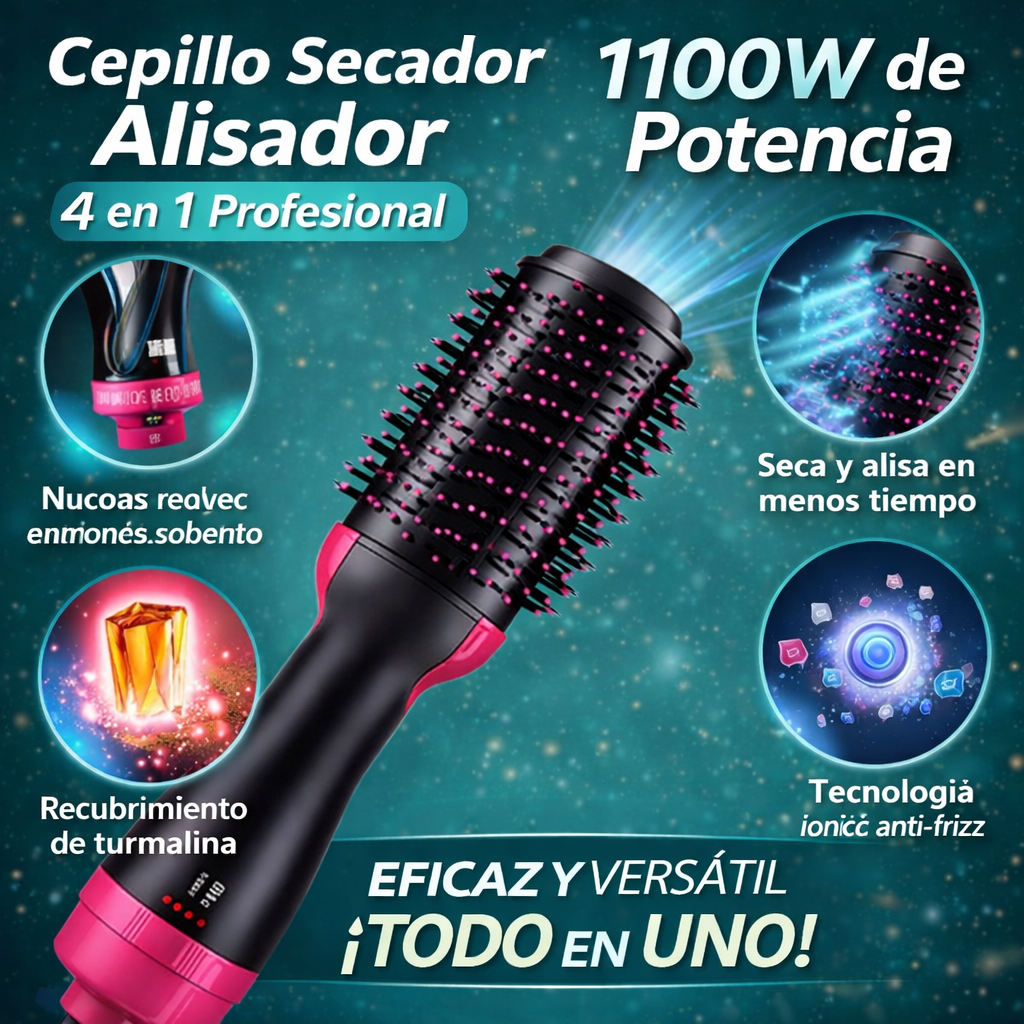 Cepillo Secador Alisador 4 en 1 Profesional – 1100W