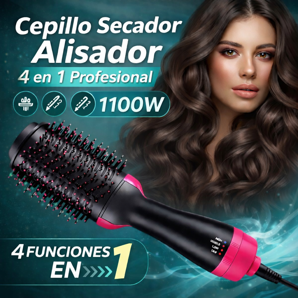 Cepillo Secador Alisador 4 en 1 Profesional – 1100W