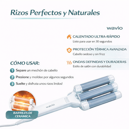 Moldeador de Rizos de Cerámica Wavio 55W - Ondas Perfectas y Duraderas