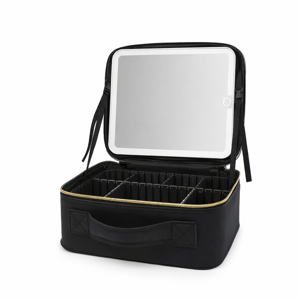 Bolsa de Maquillaje Portátil con Espejo y Luz LED