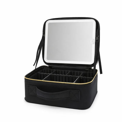 Bolsa de Maquillaje Portátil con Espejo y Luz LED