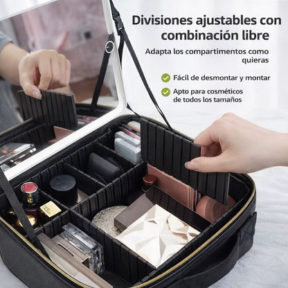 Bolsa de Maquillaje Portátil con Espejo y Luz LED