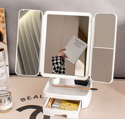 Espejo de Maquillaje con Luz LED Profesional y Almacenamiento