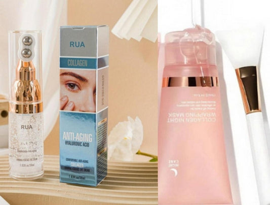 Combinazione di 1 unità di Roller Gel per Olheiras e 1 unità di Maschera Viso al Collagene