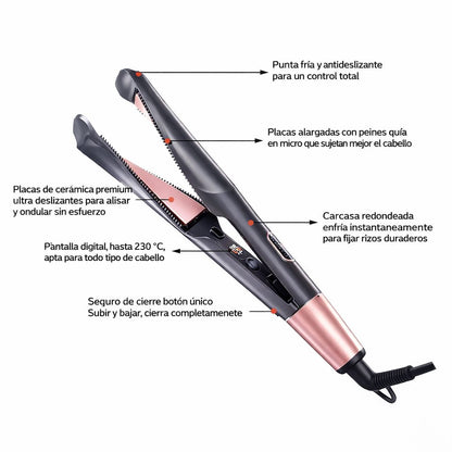 Plancha Alisadora y Rizadora 2 en 1 Profesional
